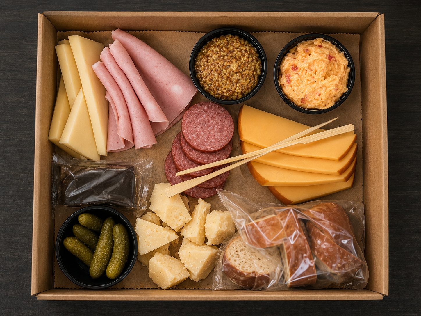 A composed charcuterie box ready for the tasting room