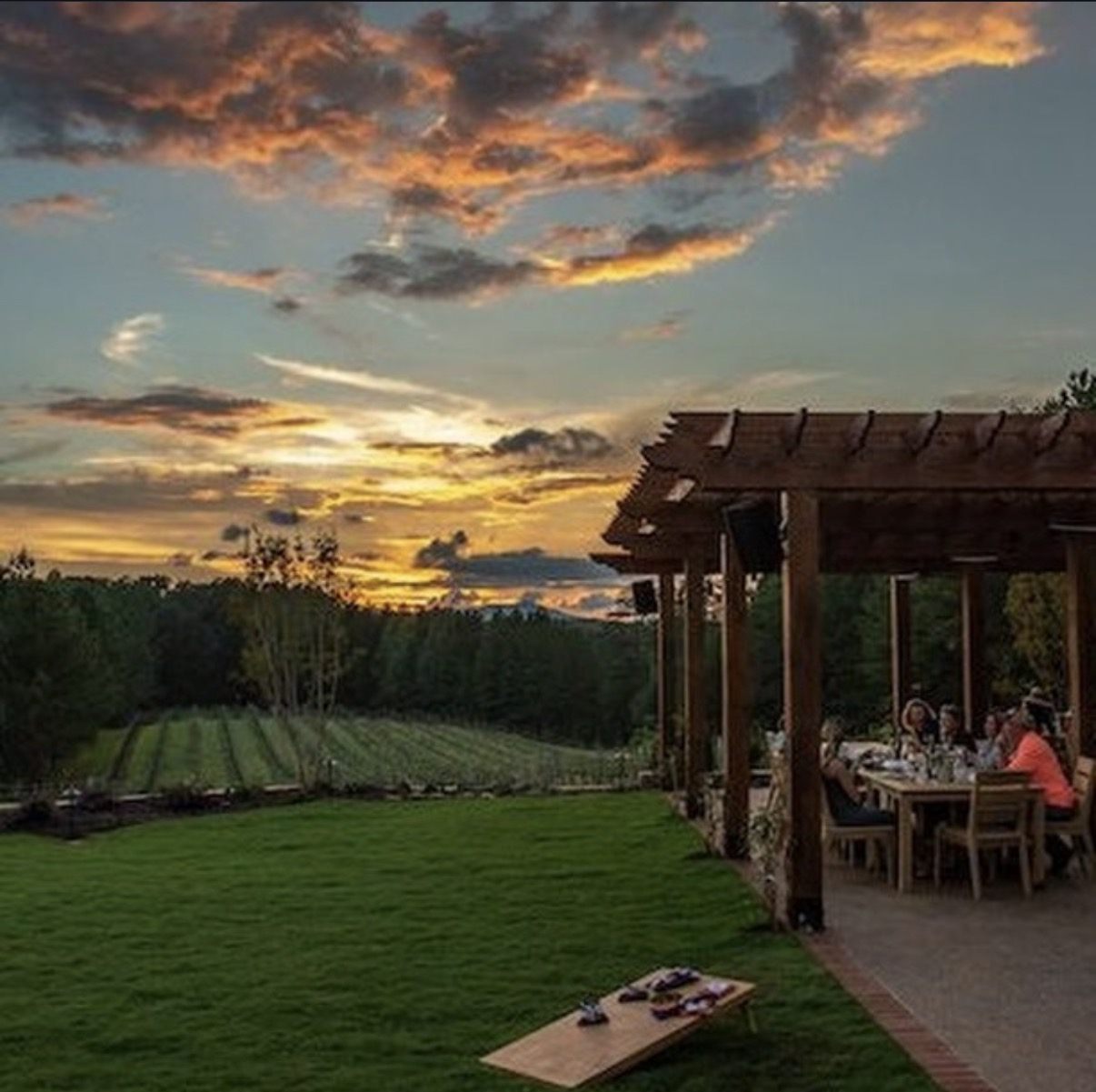 Evening patio seating at a vineyard